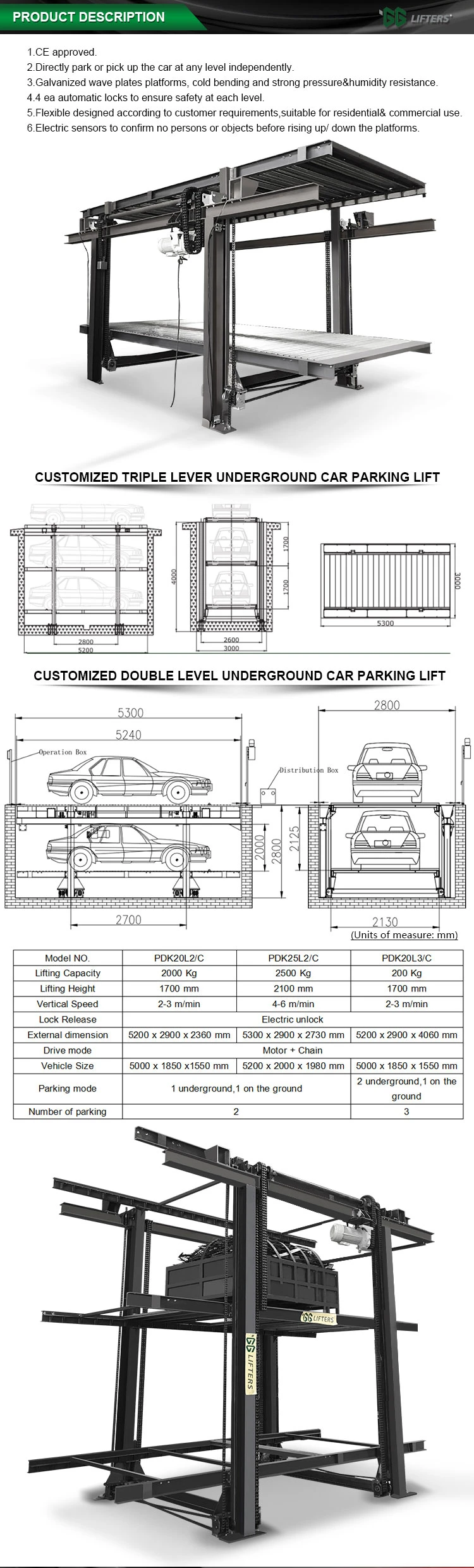 2 cars hidden Pit lifting parking system