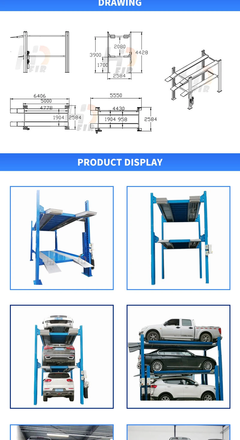 Three Levels Vertical Car Triple Stacker System 4 Post Car Garage Parking Lift